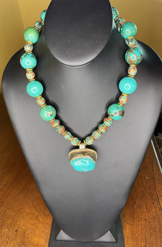 LONG TURQUOISE SEED BEAD NECKLACE