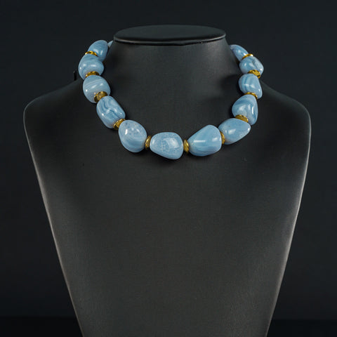 Blue and White Pressed Stone Choker