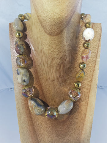 Lynn - Pink stone and faceted glass necklace.