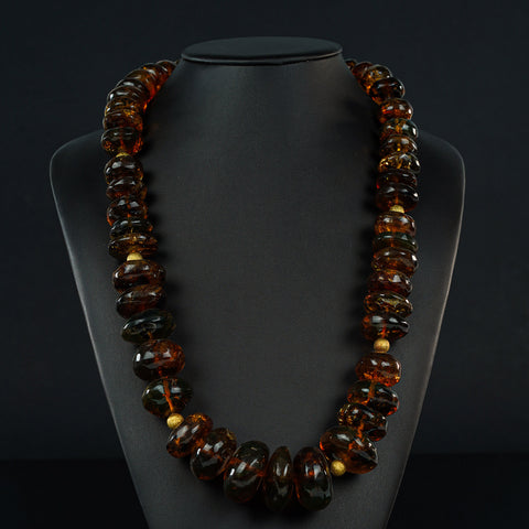 Andy - Long Green and Rust Single Strand Jasper and Gold Necklace