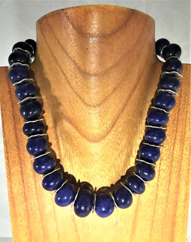Blue and White Pressed Stone Choker