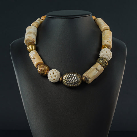 Black/white  African Bone Statement Necklace