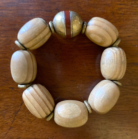 Chocolate Wood and Peach Bamboo Necklace
