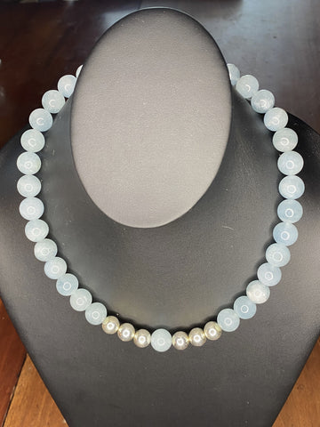 WHITE MINI PEARL: White Pearl and turquoise Choker