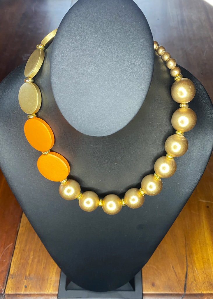 Orange Wooden Circle Necklace