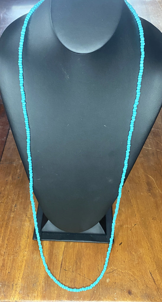 LONG TURQUOISE SEED BEAD NECKLACE