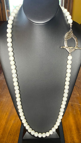 White glass pearl seed bead long necklace