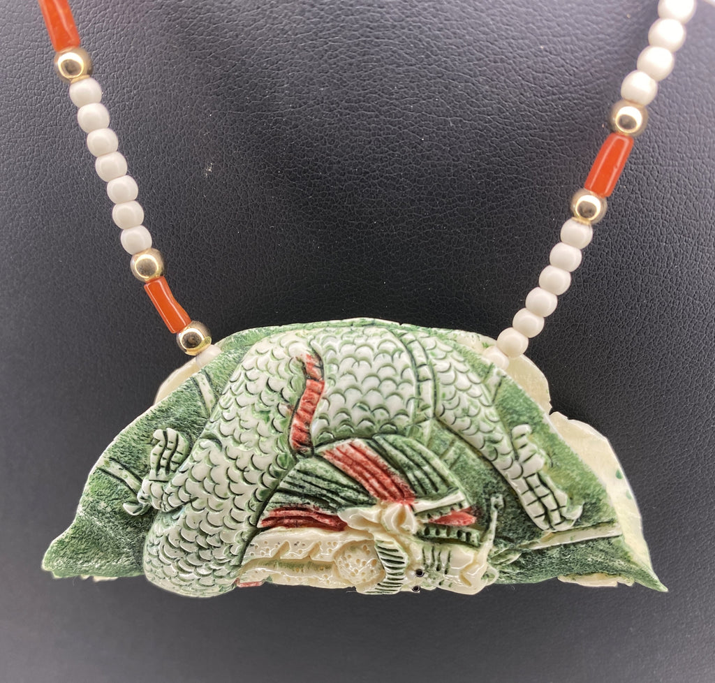 Painted Ivory Pendant Necklace