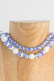 Alyson - White and Blue 2 strand Ceramic, Shell and Silver Necklace
