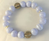BB35S: Blue Lacey Agate and sterlnig bracelet