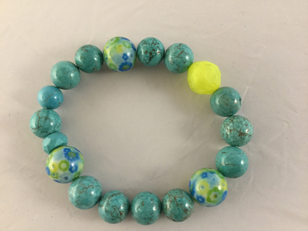 BTY3S is real Turquoise balls with decorative ceramic and a faceted yellow decorative plastic bead.
