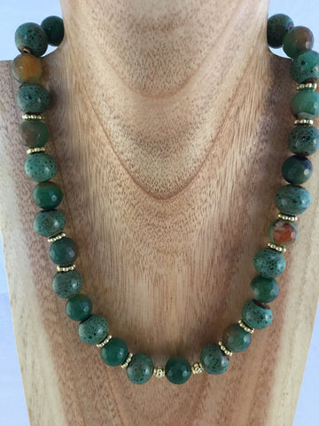 BLUE CERAMIC: Handblown glass Necklace