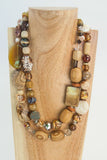Bonny & Sherry- Brown and Camel Wood, Agate, Seashell and Quartz Necklace