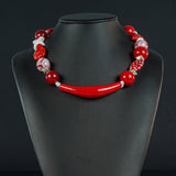 CERAMIC RED STARS: Red and White Necklace