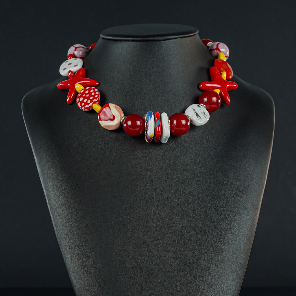 Red & White Ceramic Necklace