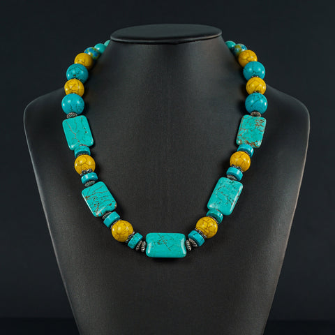 Turquoise Amazonite & Yellow Jade Necklace