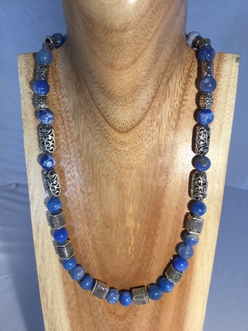 Lapis & Snowy Crystal  Necklace