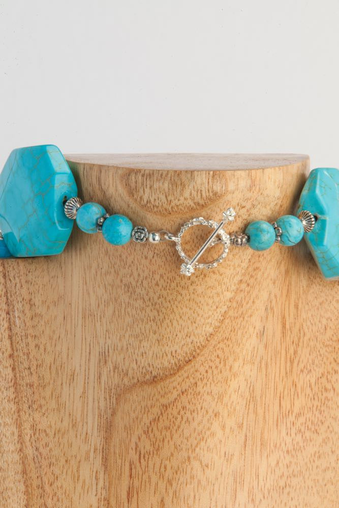 Celeste - Turquoise Hexagonal and Silver Statement Necklace - Dara Jane Jewellery