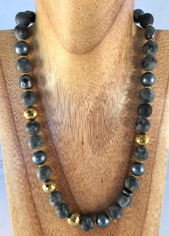 BLUE CERAMIC: Handblown glass Necklace