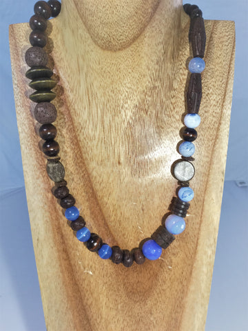 Navy/Rust Agate and Lapis Necklace