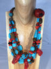 NAVAJO: multi strands of red and blue Turquoise with tiger's Eye, Smokey Quartz and Red Bamboo