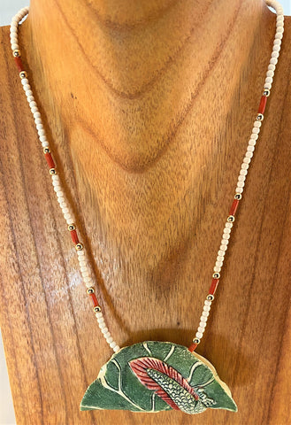 Unique Wood, Agate & Ceramic Necklace.