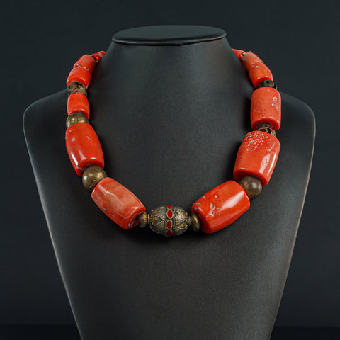 Red Turquoise Statement Necklace.