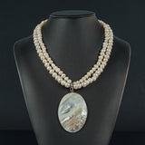 2 strand White Pearl Necklace & Pendant