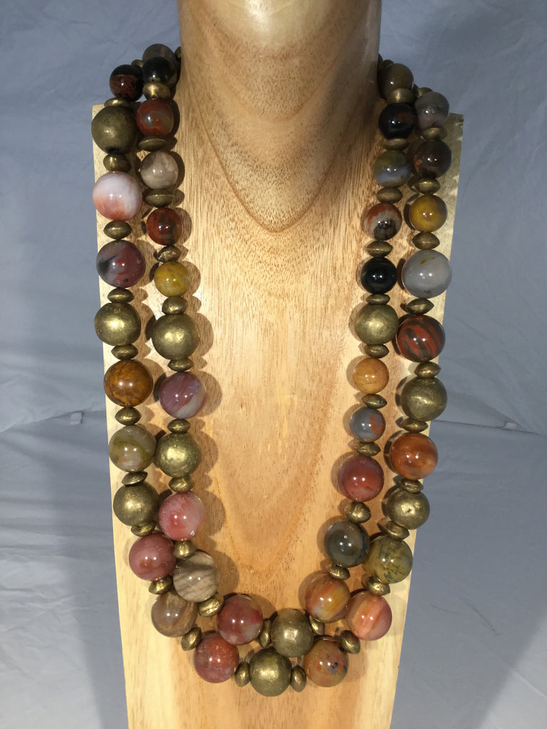 PETRA: 18 & 15mm balls of Petrified wood with African metal.