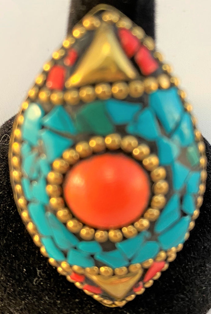 RS114: Tibetan Turquoise & Coral Ring