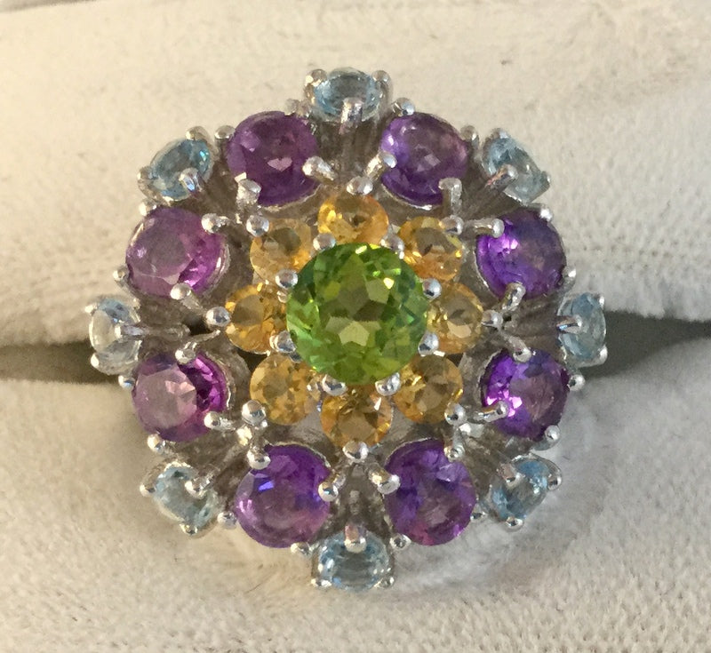 RS130: Amethyst, Peridot & Citrine Cluster Ring