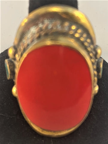 RS271: Tibetan Turquoise & Coral Ring