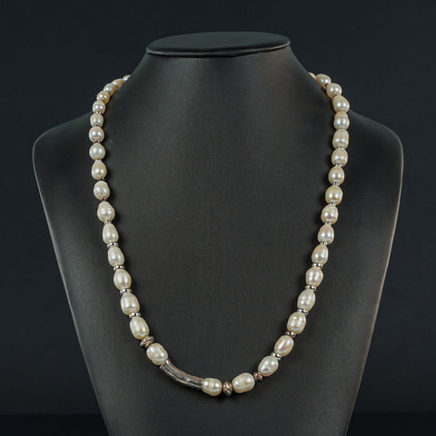 White glass pearl seed bead long necklace