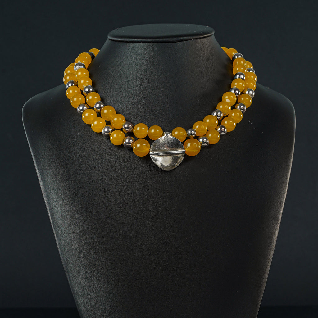 Yellow Jade & Sterling Necklace